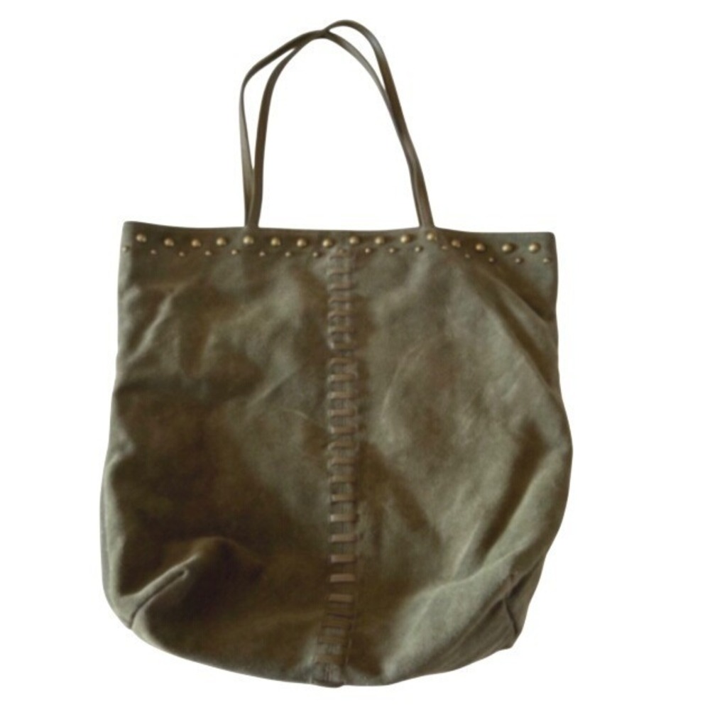 CHI Suede Tote Bag Large Olive Green Studded Boho Slouchy Shoulder Bag Handbag - Picture 2 of 11